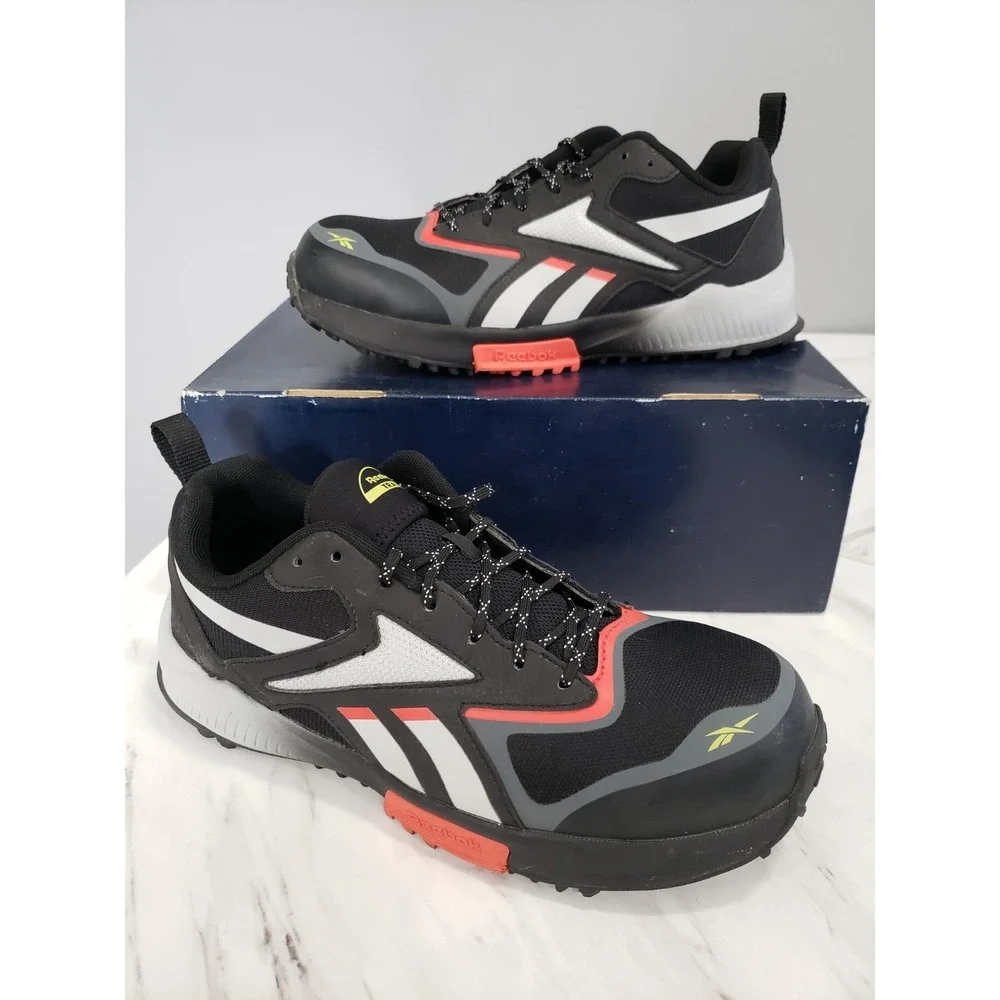 USED VERY CLEAN 10 WIDE -Reebok Work Lavante Trail 2 Safety Shoe Black Red Men's
